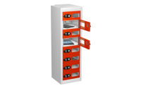 15 Vision Panel Door - Tablet Charging locker - FLAT TOP - White Body / Red Doors - H1780 x W305 x D370 mm - CAM Lock