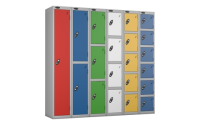 6 Door- Full height steel locker - FLAT TOP - Silver Grey Body / Yellow Doors - H1780 x W305 x D305 mm - CAM Lock