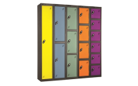 5 Door - Full height steel locker - FLAT TOP - Silver Grey Body/Lilac Doors - H1780 x W305 x D305 mm - CAM Lock