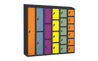 1 Door - Full height steel locker - SLOPING TOP - Black Body/Orange Doors - H1930 x W305 x D460 mm - CAM Lock