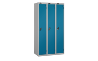 1 Door - Full height steel locker - FLAT TOP - Silver Grey Body / Black Doors - H1780 x W305 x D305 mm - CAM Lock - Nest of 2