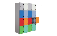 3 Door - Overlay Solid Grade Laminate locker - FLAT TOP - Silver Grey Body / Electric Blue Doors - H1780 x W305 x D390 mm - CAM Lock