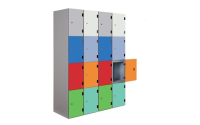4 Door - Overlay Solid Grade Laminate locker - FLAT TOP - Silver Grey Body / Lime Yellow Doors - H1780 x W305 x D390 mm - CAM Lock
