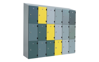 1 Door - Overlay Solid Grade Laminate door locker - SLOPING TOP - Silver Grey Body / Electric Blue Doors -H1930 x W305 x D390 mm - CAM Lock