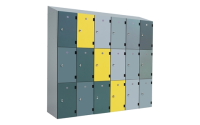 3 Door - Overlay Solid Grade Laminate door locker - SLOPING TOP - Silver Grey Body / Lime Doors - H1930 x W305 x D390 mm - CAM Lock