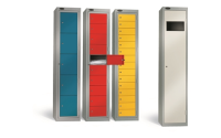 1 Door - Garment Collector steel locker - SLOPING TOP - Silver Grey Body / Red Door - H1930 x W380 x D460 - CAM Lock