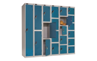 2 Door - PPE Full height steel locker - SLOPING TOP - Silver Grey Body / Blue Doors - H1930 x W305 x D305 mm - CAM Lock