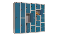 3 Door - PPE Full height steel locker - FLAT TOP - Silver Grey Body / Blue Doors - H1780 x W305 x D305 mm - CAM Lock