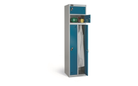 4 Door - 2 Person steel locker - FLAT TOP - Silver Grey Body / Green Door - H1780 x W460 x D460 mm - CAM Lock