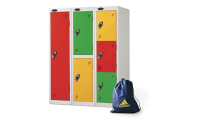 1 Door - Low steel locker - FLAT TOP - Silver Grey Body / Red Doors - H1210x W305 x D305 mm - CAM Lock