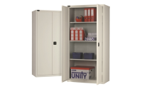 Standard cupboard - C/W 3 No. shelves - Silver Grey Body/Red Doors - H1780mm x W915mm x D460mm