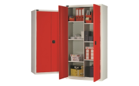 8 Compartment cupboard - C/W 6 No. half width shelves plus central divider - Silver Grey Body/Black Doors - H1780mm x W915mm x D460mm