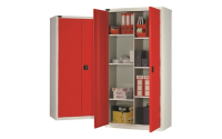 8 Compartment cupboard - C/W 6 No. half width shelves plus central divider - Silver Grey Body/Red Doors - H1780mm x W915mm x D460mm