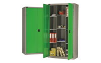 12 Compartment cupboard - C/W 9 No. shelves - Silver Grey Body/Green Doors - H1780mm x W915mm x D460mm