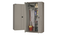 Janitors cupboard - C/W 4 No. half width shelves plus half width hanging rail - Silver Grey Body/White Doors - H1780mm x W915mm x D460mm