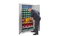 Full Height Louvre Panel Grey Metal Cupboard  - H1820mm x W915mm x D505mm - 2 Shelves - with 67 Linbins in 4 Colours & 6 Sizes