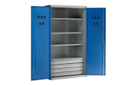 Tool Cabinet - H1800mm x W1000mm x D500mm - 2 x Adjustable Shelves - 4 x 95mm Deep Drawer - Half Louvre Panel