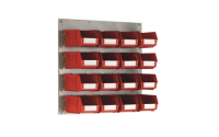 Small Wall Mounted Louvre Panel with 16 Grey Linbins - H450 x W500mm - with 16 x Size 3 Linbins