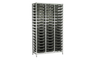 Treble Bench includes 18 shallow Black trays - H725 x W1055 x D420mm