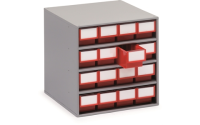 8 Bins 300mm Storage Bin Cabinet - Red Bins - Overall Size  H395mm x W400mm x D300mm