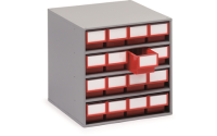 16 Bins 300mm Storage Bin Cabinet - Red Bins - Overall Size  H395mm x W400mm x D300mm