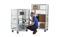 Mobile Storage Cage without doors - H1355mm x W1200mm x D600mm - Plywood Shelves - Red