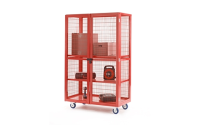 Mobile Storage Cage with doors - H1355mm x W900mm x D600mm  - Steel Shelves - Red