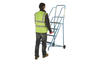 Wheel Along Warehouse Safety Steps - 3 Tread  - Powder Coated finish with expanded steel Treads - 750mm Platform Height - Weight: 20kg - Blue