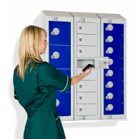 Personal Effects Locker - Wall Mounted - Dark Blue - 920/990 x 250 x 160 - 4 Door - Sloping Top