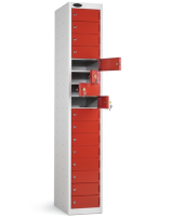 Sixteen Door Probe Locker - Silver RAL9006 - Red #BS04E53 - 1780 x 305 x 460 mm