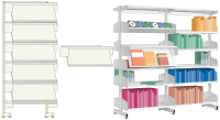 Single sided library shelving with display & storage shelves