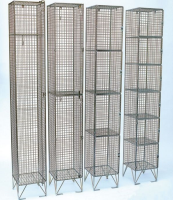 Four Tier Door Wire Mesh Locker - Red - 1370 x 305 x 305mm