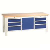 Heavy Duty Workbenches with 2 x 3 Drawer Sets & Cupboard Unit