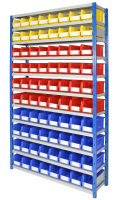 Small Parts Storage Bins on Shelving