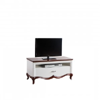Adelise High Gloss White Small TV Stand With Cherry Wood 114cm