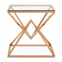 Alexis Clear Glass And Rose Gold Square End Table
