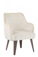 Alice Cream Velvet And Pearl Fabric Dining Chair-Brown Legs