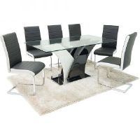 Arrina Black/White Gloss Table With Glass Top