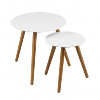 Barley Wood and White Gloss Nest of Tables