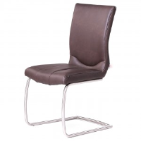 Benedict Vintage Brown Leather Dining Chair Brushed Steel Cantilever Frame