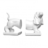 Bernie High Gloss White Dog Bookends