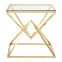 Dallas Clear Glass And Gold Square End Table