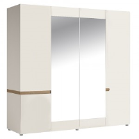 Darwin High Gloss White With Oak Trim 4 Door Wardrobe