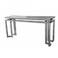Dorian Black Glass And Stainless Steel Wide Console Table 160cm