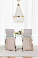 Ebony Luxury Beige Leather Dining Table With Glass Top 240cm
