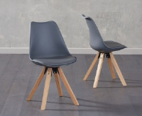 Elle Oak Leg And Dark Grey Leather Dining Chair