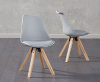 Elle Oak Leg And Light Grey Leather Dining Chair