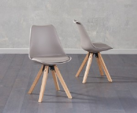 Elle Oak Leg And Taupe Leather Dining Chair