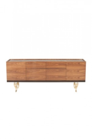 Faye High Gloss Walnut With Marble Top Sideboard 220cm