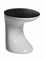 Francesca High Gloss White End Table With Black Glass